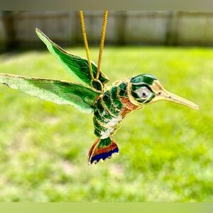 Cloisonne Hummingbird Enamel Metal Articulated Ornament Body & Wings Move